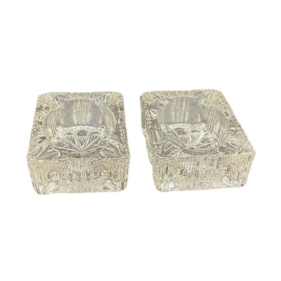 Vintage Crystal Cut Glass Square Ashtrays Set Of 2 Salt Cellars 3"L x 2.25"W - Picture 3 of 5